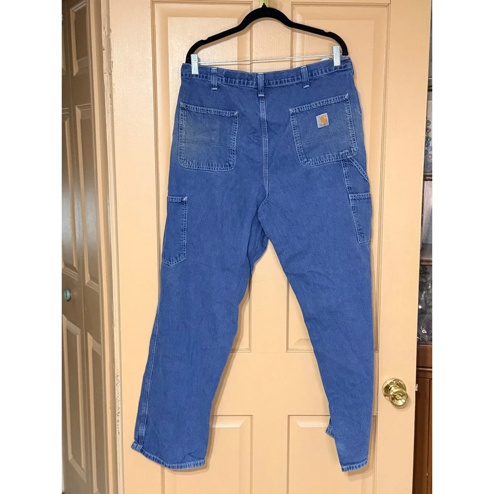 Carhartt Mens Blue Denim Dungaree Fit Carpenter Pants Jeans 36x32 Workwear